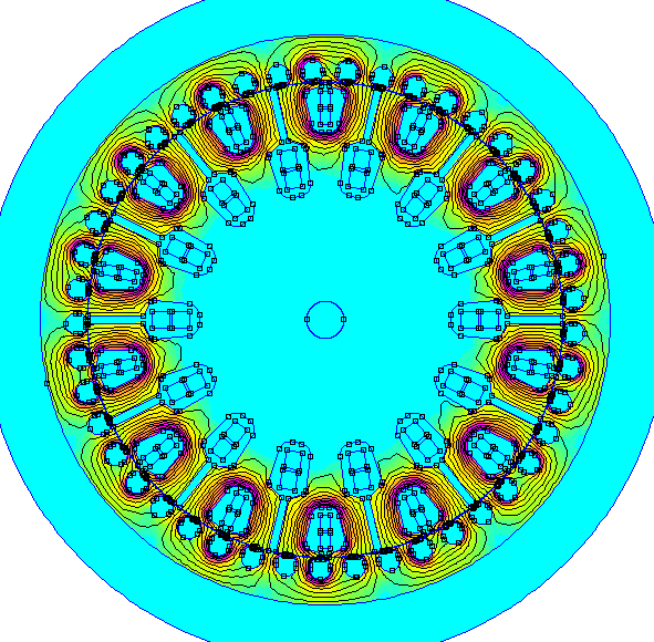 Finite-element magnetic flux-density distribution of the single-phase induction motor cross-section
